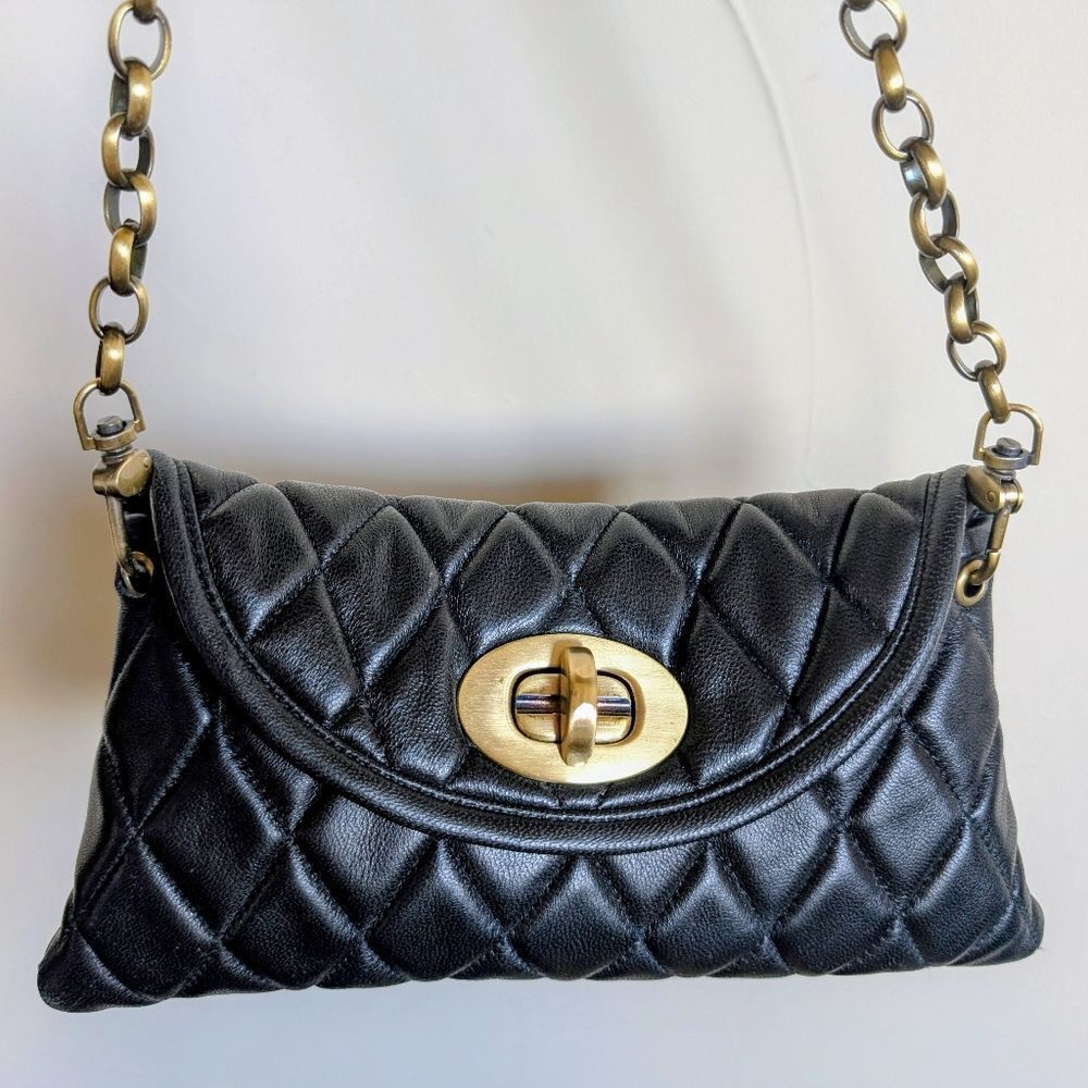 Carla Mancini Black Quilted Leather Demi Bag /Clutch🖤